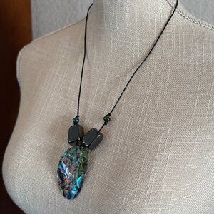 Abalone and Hematite Cord Necklace